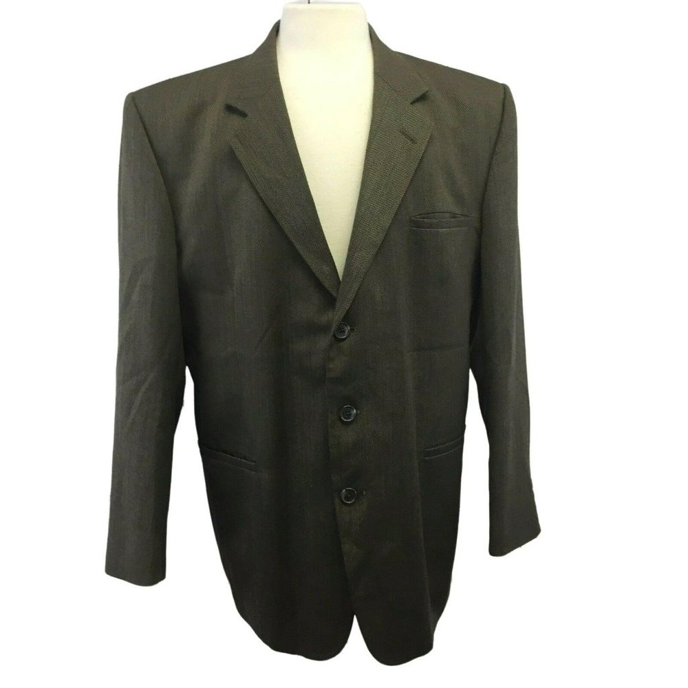J Ferrar Custom Fit Suit Jacket Blazer Sports Coat Mens 42R Brown Tweed Wool Ble